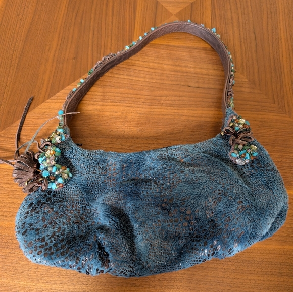 Mary Frances Teal/Brown Beaded Purse - Picture 4 of 5